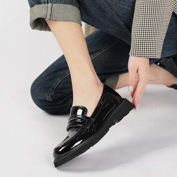 Women's Black Patent Leather Loafers - Picture 2 of 4
